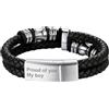 Bandmax Bracciale in Pelle e Acciaio per Uomo, 21 cm, Argento, Bracciale Personalizzato per Papà e Ragazzo - Idee Regalo Natale Compleanno