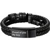 Bandmax Bracciale in Pelle e Acciaio per Uomo, 21 cm, Nero, Bracciale Personalizzato per Papà e Ragazzo - Idee Regalo Natale Compleanno