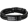 Bandmax Bracciale Uomo Pelle Cuoio Intrecciata con Chiusura Magnetica in Acciaio Inossidabile, Argento/Oro/Nero Braccialetto Uomo Personalizzato con Bussola Vichingo, Idee Regalo Uomo Papà Ragazzo