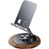 Generisch Supporto regolabile per telefono da scrivania | metallo + legno di noce, 15 x 9,6 cm | supporto pieghevole girevole a 360° | base per telefoni tablet Under 12,9