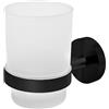 joeji's Kitchen Joeji's Porta Spazzolino da Parete con 2 modalità di Fissaggio - Bicchiere Porta Spazzolini Igienico Bicchiere - Porta Spazzolini Set con Bicchiere Porta Spazzolino Smerigliato e Acciaio Inox Nero
