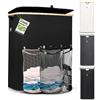 HENNEZ - Cesto Portabiancheria con Coperchio Nero 150L - 3 Scomparti - Cesta per Panni Sporchi in vimini - Cesta Porta Biancheria Sporca per Bagno - Cesto Portabiancheria Salvaspazio