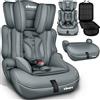 KIDUKU Seggiolino auto con coprisedile, cresce con il bambino, sedile, universale, approvato con la normativa ECE R129/03, 9-36 kg (1-12 anni), gruppo 1+2+3 (Grigio)
