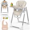 KIDUKU® Seggiolone Pappa Neonato 3 in 1 con Riduttore & Bavaglino | Seggiolone Pieghevole per Bebè e Bambini con Arco Giochi | Sedia Evolutiva Regolabile 7 Livelli | Crescita 0-36 Mesi (Beige)