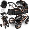 KIDUKU® 3 in 1 Passeggino Completo Trio | Passeggino Sistema Combinato con Navicella Ovetto Seggiolino Auto Coprigambe | Pneumatici in Gomma Dura Borsa Fasciatoio Tavolo per Bambini ECE R129
