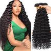 Tuheerst 30 32 34 Inch Deep Wave Human Hair Bundles 1B Natural Black Menschliches Haar Bundel Echthaar Human Hair Extensions Echthaar Tressen Remy Hair 50g/Bundle 3 Bundle Total 150g
