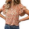 Auriselle Camicetta a Maniche Corte Donna per L'Estate, Fiori, Collo Rotondo, Volant Camicia, Estiva, Leggera, Comoda, Vintage Elegante fluida Ampia Top Casual, Outfit con Maglietta, Arancione, S