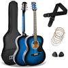 3rd Avenue Pacchetto con chitarra acustica 3rd Avenue di dimensioni standard 4/4 livello beginner, corde in acciaio, custodia da trasporto, plettri e corde di riserva - Blu