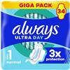 Always Assorbenti igienici Ultra Day Normal (taglia 1) con ali 34 pezzi, super assorbenti e ultra sottili, per il periodo
