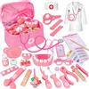 TOSUTO Valigetta Dottore Bambini,Kit Medico per Bambine,kit Dottoressa 3, 4, 5, Kit Medico Giocattolo con Stetoscopio e Camice da Medico, Kit Dottore Bambino,Gioco di Ruolo per bambina Performance - Rosa
