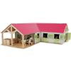 Kids Globe Farming Riding Farm Pink Farm Horse Stable Wooden 1:24 with 3 Boxes Toy Horse Farm with Practical Folding Roof, for all Standard Animal Figures 610210