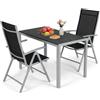 LIFERUN Set di 3 Mobili da Giardino in Alluminio, Tavolo Rettangolare 110x70 cm + 2 Sedie Pieghevoli Regolabili, Resistente alle Intemperie, Arredamento per Terrazza, Balcone e Esterno, Grigio Argento
