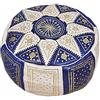 Horus Artesanía de Egipto Pouf marocchino fatto a mano in fez in vera pelle etnica orientale poggiapiedi colore blu scuro o azzurro o turchese a seconda della disponibilità
