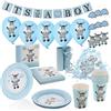Com-Four® 47 Pezzi Custodia per Feste da per la Nascita di Un Maschietto | Decorazione per Baby Party - Set di Accessori per Feste con Palloncini - Ghirlanda - Coriandoli