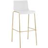 CLP Sgabello da Bar Hover con Schienale, Impilabile, Seduta in Plastica, Telaio in Metallo Color Oro, Portata Fino a 150 kg, Colore:Bianco