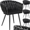 tectake® Set di 4 Sedie da Pranzo con Braccioli, Sedie Soggiorno in Velluto Extra Fine, Design Elegante a Nodo, Poltrone Velluto con Morbida Imbottitura, Sedie per Sala da Pranzo Versatili - Nero