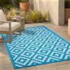 FH Home Tappeto/Tappeto in plastica Riciclata per Interni/Esterni - Reversibile - Resistente alle intemperie e ai Raggi UV - Aztec - Teal/White (90 cm x 150 cm)