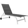 Outsunny Lettino Prendisole da Giardino con Ruote, Schienale Regolabile 6 Livelli, Sdraio da Giardino in Texteline con Telaio in Alluminio, per Piscina Terrazzo, Grigio Scuro e Bianco