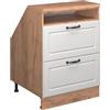 Vicco Mobile cucina sottotetto R-Line, Bianco rustico, 60 cm con 2 cassetti, carcassa 60 cm profondità, per la libera combinazione all'interno di sistemi cucina modulari