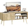 HOMCOM Mobile TV 115 cm, Mobile TV per TV fino a 55 pollici con armadio a porta, scomparti aperti e ripiano regolabile, gambe in pino, panca TV per soggiorno, camera da letto, rovere