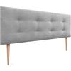 DHOME Testiera Capitone imbottita in similpelle o tessuto Acualine con gambe in legno di pino spessore 8 cm Testiere letto imbottite trapuntate Capitone (Tessuto Grigio, 160 (150/160))