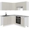 Vicco Cucina angolare completa Fame-Line, Grigio/beige/bianco, 190 x 60 cm, PL Marmo, adatto per l'espansione individuale e la disposizione flessibile