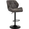 WOLTU 1X Sgabello da Bar con Schienale Sedia Imbottita Regolabile in Altezza Lift Gas PU Grigio BH287gr-1