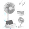 KASYDoFF Ventilatore da tavolo, ventilatore portatile oscillante da 20 cm, funzionamento 24 ore, rotazione di 90°, ventilatore ricaricabile per camera da letto, 4 velocità e timer 8 ore, mini