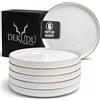 DEKUDÙ Set Piatti Moderni Piatti Piani Ceramica Gres di Qualità - Realizzata a mano - 6 pezzi ∅ 20 cm - Elevata durezza - Lavabile in lavastoviglie e Adatto microonde - Stile moderno - Bianco