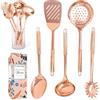 STYLED SETTINGS Utensili da cucina in rame per cucinare/servire, utensili da cucina color oro rosa - Set di 5 pezzi - mestolo in rame, cucchiaio da portata, forchetta, spatola, spatola da cucina
