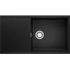 PRIMAGRAN Lavello da Cucina Nero 90x50cm, Lavandino in Granito a 1 vasca + Sifone Classico, Lavabo da Cucina Incasso al Mobile 60cm - Ibiza S045