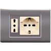 Electron 1 Placca, 2 moduli/posti, singolo e doppio, schuko, UNEL, Compatibile Con BTicino Magic, alluminio notte, Plastica di alta qualità, 100% compatibile con supporti e moduli originali