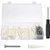 VOSSOT Kit Tasselli per Cartongesso con Viti e Cacciavite - 100 Tasselli Autoperforanti in Plastica con Viti Zincate - Stop per Parete Vuota e Cappotto Isolante - Con Scatola Ordinata per Montaggio Facile
