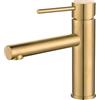 VALAZ Rubinetto Bagno Lavabo Oro Opaco | Apertura a Freddo, Miscelatore Lavabo Bagno Acqua Fredda e Calda, Risparmio Acqua | Installazione Facile e Veloce | Ottone, Inossidabile, Elegante, Serie Nansa