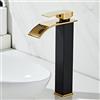 XJTNLB Rubinetto Bagno Lavabo Cascata Nero+Oro Rubinetti per Cascata Bagno Alto, Rubinetteria Lavabo Miscelatore Monocomando per Lavabo