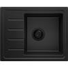 PRIMAGRAN Lavello da Cucina Tutto Nero 55x44cm, Lavandino in Granito a 1 vasca + Sifone Classico, Lavabo da Cucina Incasso al Mobile 45cm - Copenhagen Easy S007