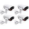 O&W Security Dummy CCTV - Set di 4 telecamere di sorveglianza con obiettivo e LED rosso lampeggiante, vero, supporto da parete/soffitto regolabile a 360°, per interni ed esterni, funzionamento a