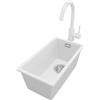 PRIMAGRAN Lavandino da Cucina Bianco 26x47cm, Lavello in Granito a 1 vasca + Rubinetto 32x20cm + Set di accessori, Lavabo da Cucina Incasso al Mobile 30cm - London Slim S011