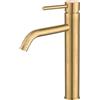 VALAZ Rubinetto Bagno Lavabo Alto Oro Opaco | Apertura a Freddo, Miscelatore Lavabo Bagno Acqua Fredda e Calda, Risparmio Acqua | Installazione Facile | Ottone, Inossidabile, Elegante, Serie Ason
