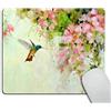 Wasach Tappetino per mouse da gioco, design personalizzato, motivo: colibrì e fiori rosa, arte pittura a olio, 240 mm x 200 mm x 3 mm