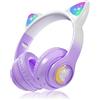 Aluusy Cuffie Bluetooth per Bambini, Pieghevole Over-Ear Headphone con Orecchie da Gatto LED e Mic Incorporato, 85dB Wireless Cuffie per Bambina, Ragazza Regalo per Natale, Compleanno, Pasqua