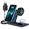 LEVMEK Caricatore Wireless 4 in 1 per i Phone 16/15/14/13/12/11 Pro Max SE XR XS, Stazione di Ricarica Rapida Qi Compatibile con A pple Watch Ultra 9/8/7/6/SE e Air Pods Pro, Base Pieghevole con QC3.0