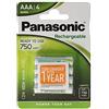 Panasonic Ready to Use Batterie Ricaricabili Ministilo AAA, 750 mAh, Blister 4, Argento