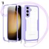 Jrkvniv Cover per Samsung Galaxy S23 5G con Cordino,360 Gradi Trasparente Custodiacon con Protezione Schermo Integrata,Bumper Rugged Custodia con Regolabile Tracolla Corda Collana per 6.1-Viola