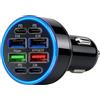 JRILUO Caricatore USB Auto 50W, Adattatore Accendisigari 8 Porte con 4 USB-A e 4 USB-C, Porta Super Ricarica Rapida, Caricatore Auto 12V-24V per Smartphone e Tablet