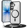 Doxxvai Cover con Cordino per Samsung Galaxy S26, Cover Magnetica Compatibile con MagSafe, Custodia con Laccio, Retro PC Trasparente e Bordo in TPU, Antiurto con Protezione Fotocamera, Nero