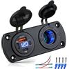 Intckwan Presa 12V 2-in-1 per Camper Barca Auto, 2x PD 3.0 30W+36W & 1x QC 3.0 18W, con Voltmetro LED Blu & Interruttore, IP65 Impermeabile, Presa Accendini 150W