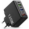 Leloco 120W Caricatore USB C, Caricatore Rapido a 6 Porte (3 USB A + 3 USB C), Alimentatore Multi USB per iPhone 16/15/14/13, iPad, Samsung Galaxy, Google Pixel, Tablet, Smartphone Android, Laptop