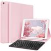 GKABXY Custodia con tastiera per iPad 9/8/7 generazione (2021/2020/2019), retro in morbido TPU con portapenne, layout QWERTZ, tastiera Bluetooth rimovibile magnetica per iPad da 10,2 pollici, rosa