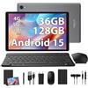 RUSHAR Tablet 10 Pollici Android 15 con 36GB RAM + 128GB ROM (1TB TF), 4G LTE+5G WiFi, Octa-Core 2.0 GHz, 8000mAh, Bluetooth 5.0, GPS, 8MP + 13MP, Tablet con Tastiera, Grigio
